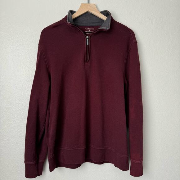 Van Heusen Mens Maroon Red Quarter Zip Sweater Pullover Longsleeve Size Medium - Picture 1 of 7